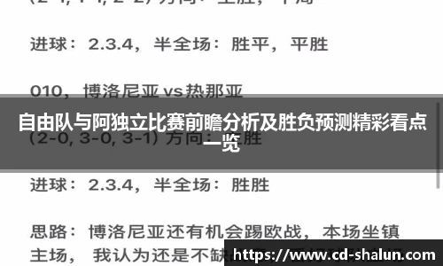 自由队与阿独立比赛前瞻分析及胜负预测精彩看点一览